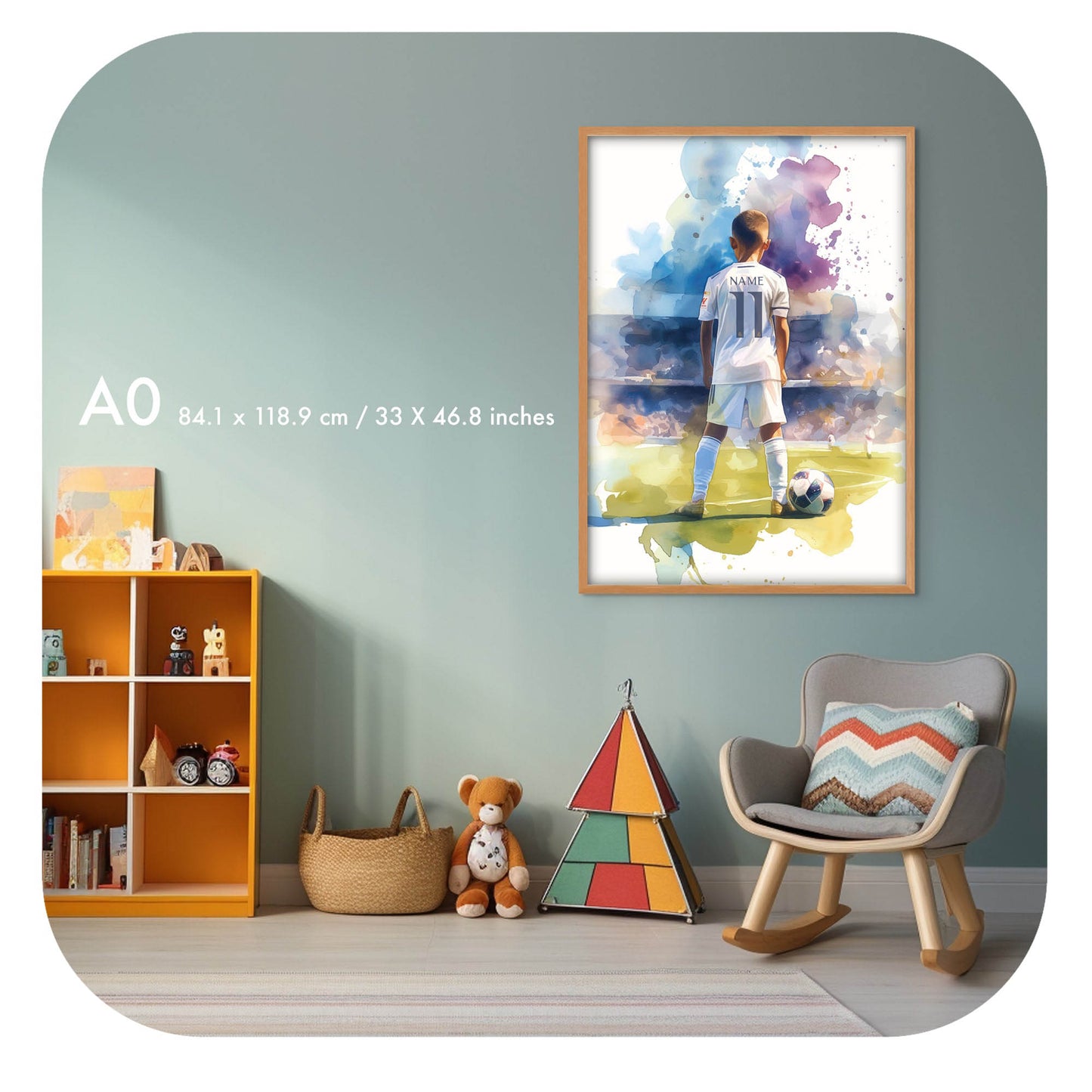 Personalized Madridista Boy – Watercolor Soccer Poster | Digital Wall Art for Boys