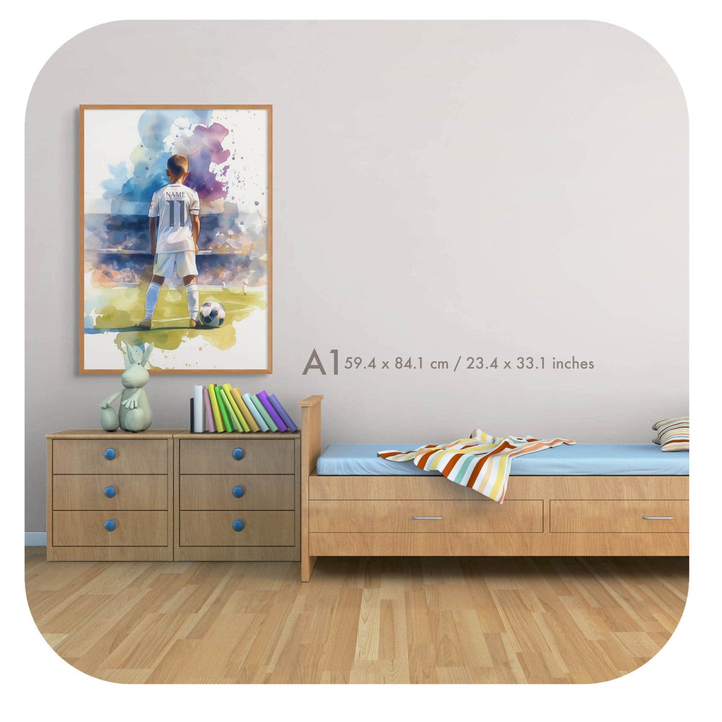 Personalized Madridista Boy – Watercolor Soccer Poster | Digital Wall Art for Boys