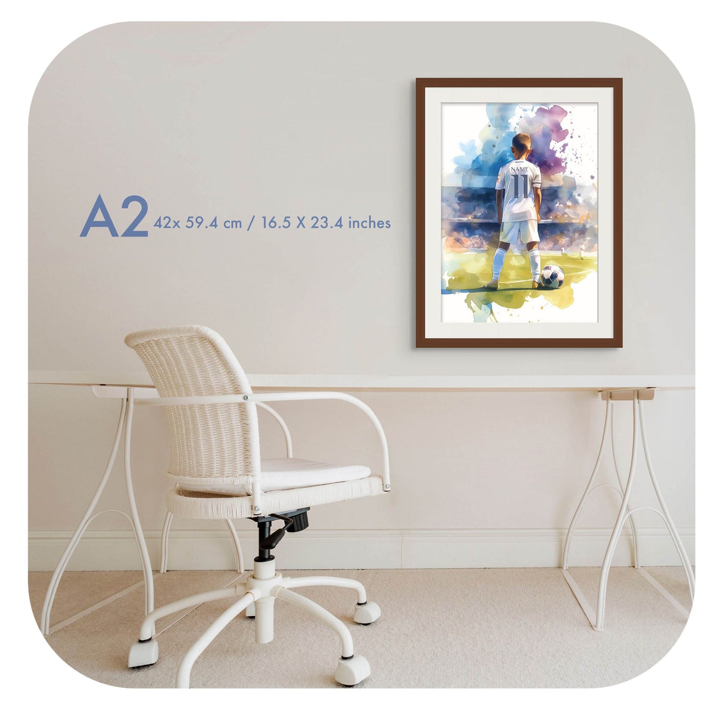 Personalized Madridista Boy – Watercolor Soccer Poster | Digital Wall Art for Boys
