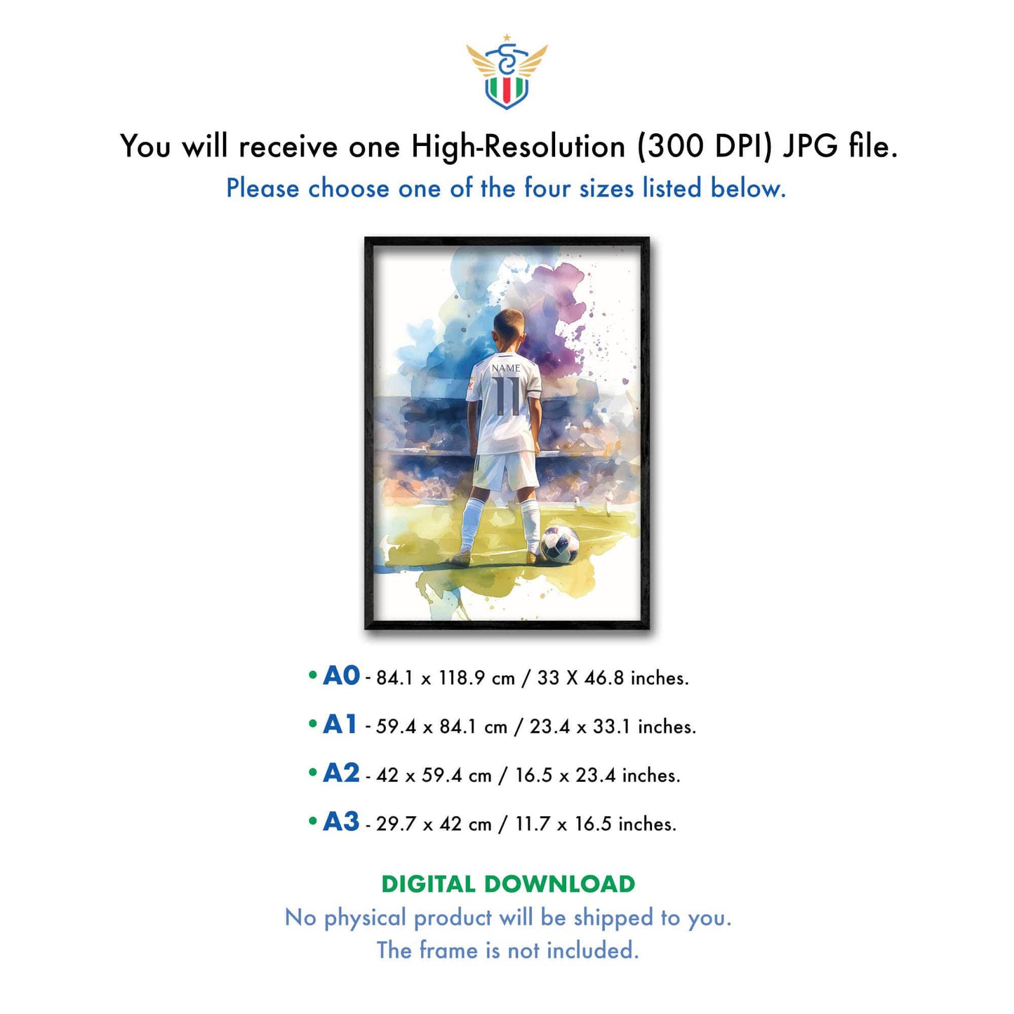 Personalized Madridista Boy – Watercolor Soccer Poster | Digital Wall Art for Boys