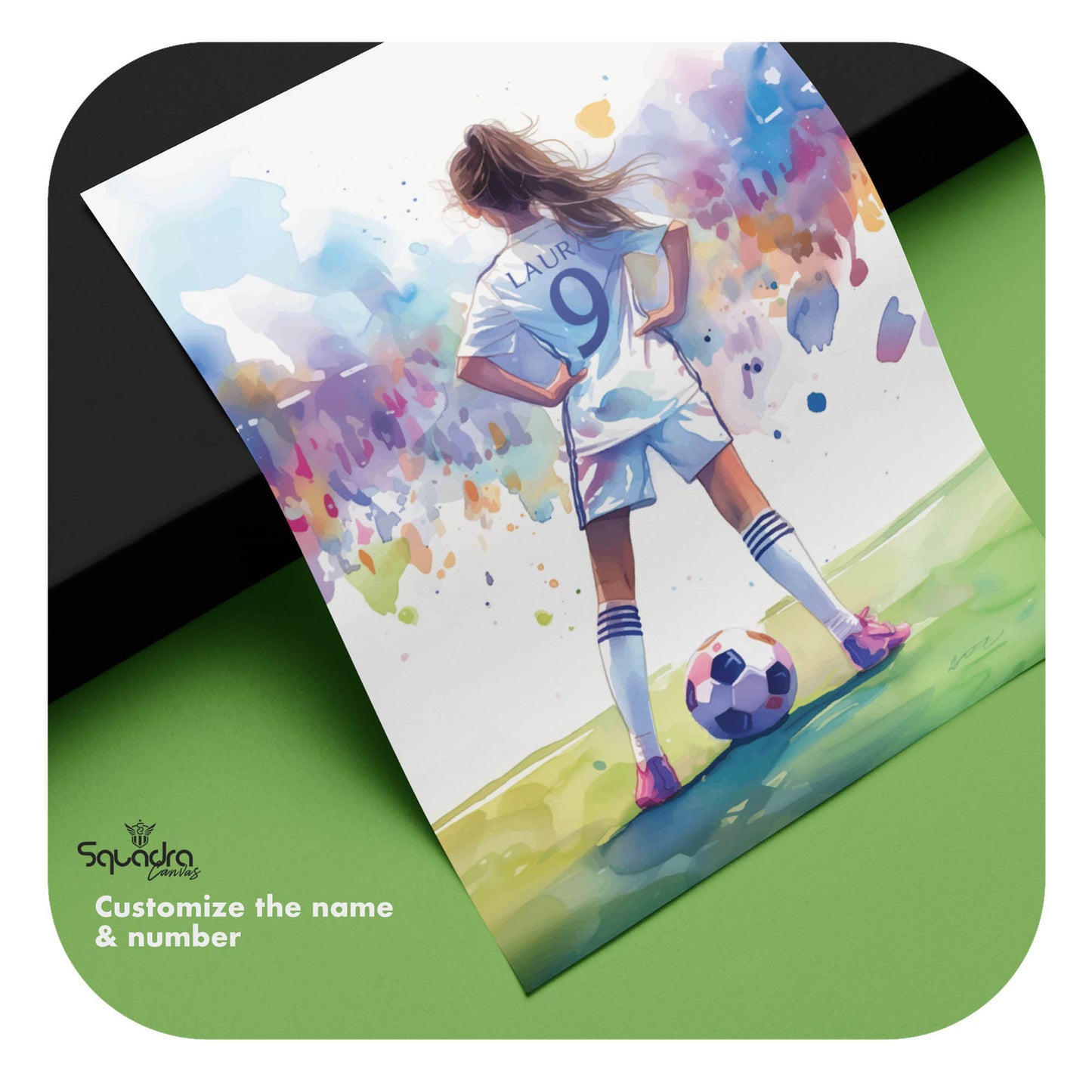 Personalized Madridista Girl – Watercolor Soccer Poster | Digital Wall Art