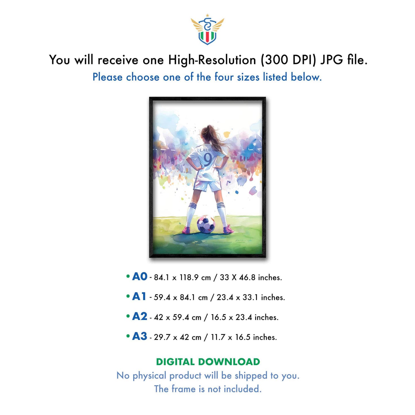 Personalized Madridista Girl – Watercolor Soccer Poster | Digital Wall Art