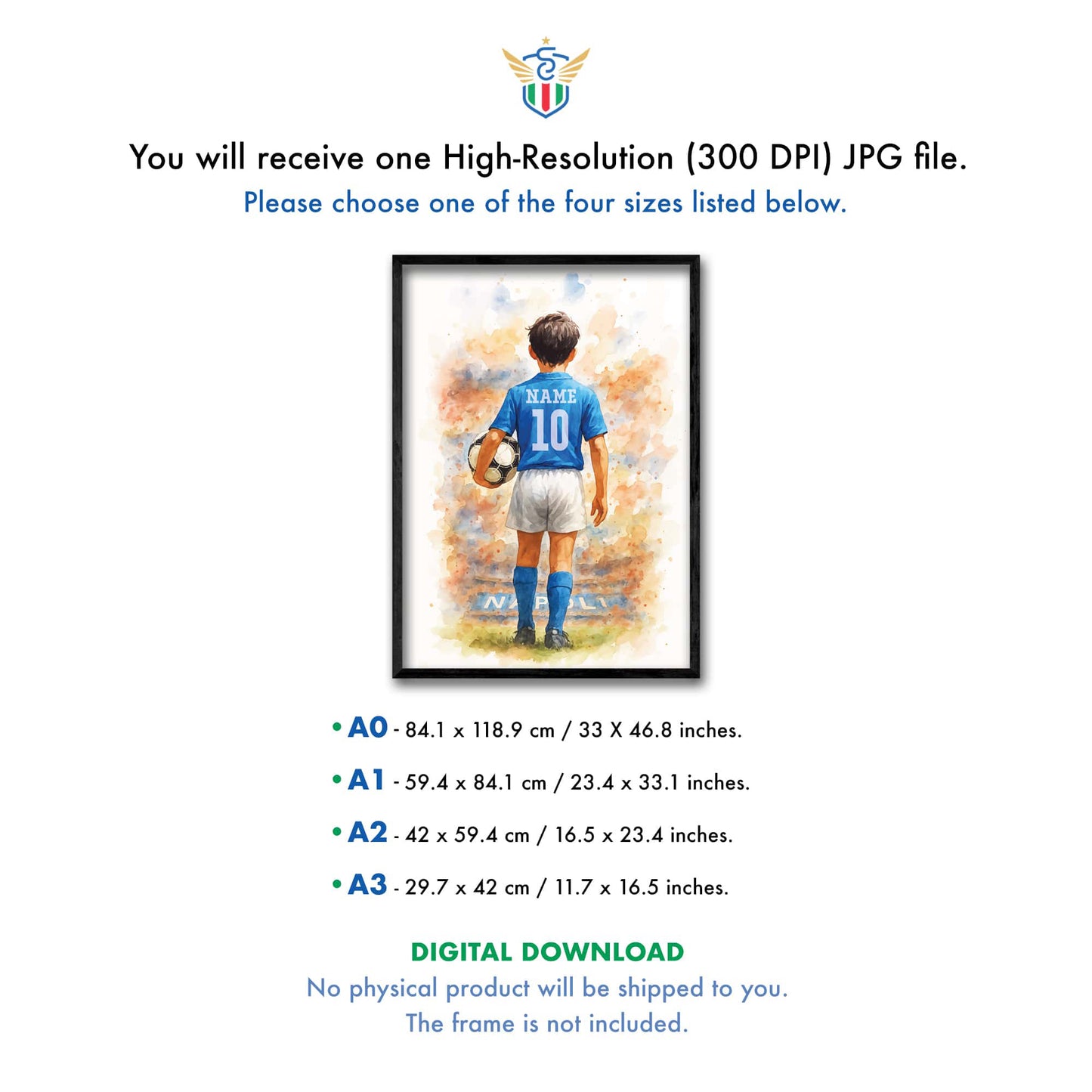 Personalized Napoli Boy – Vintage Soccer Art Print (Digital Download)