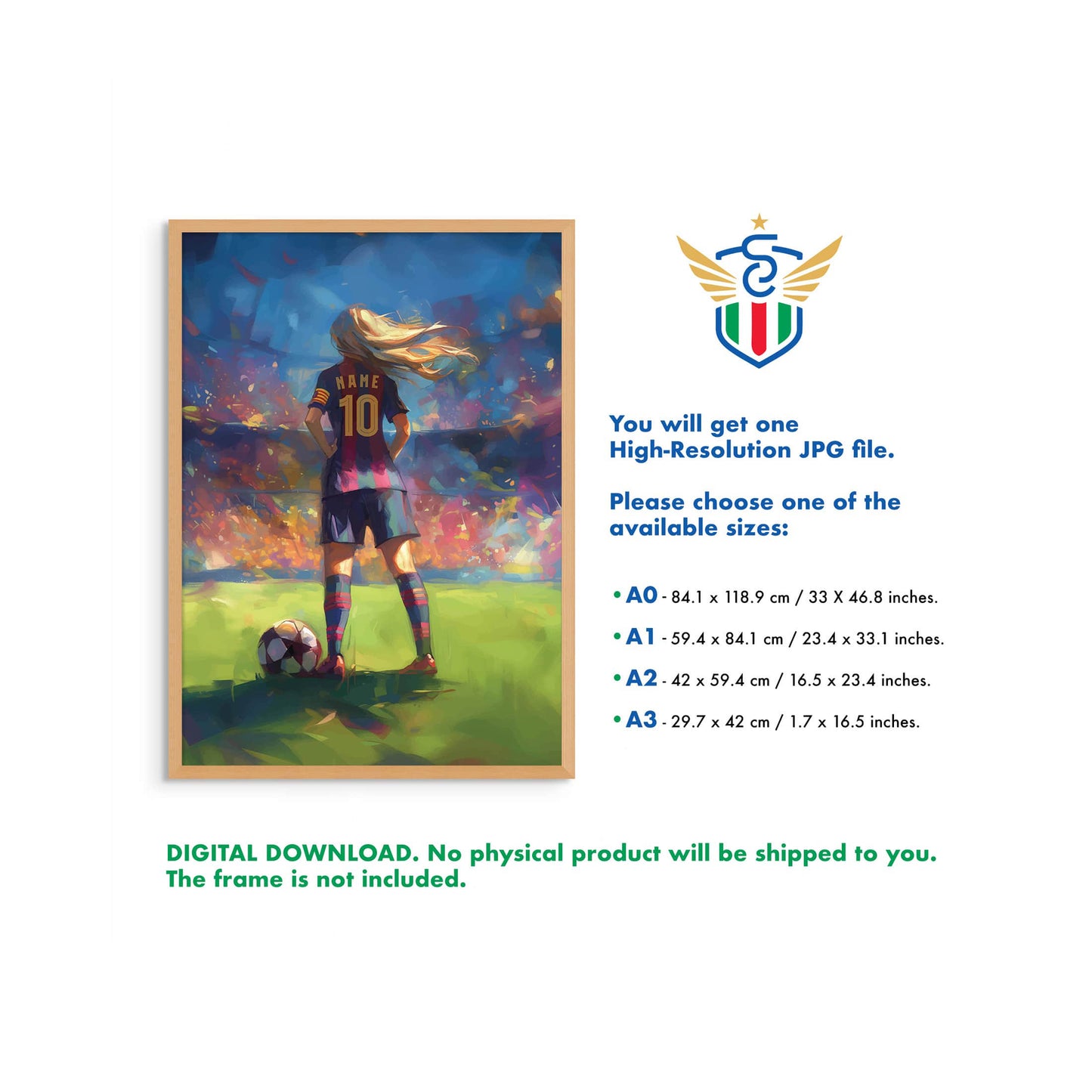 Personalized Barcelona Print | Girls' Soccer Wall Art | Digital Download